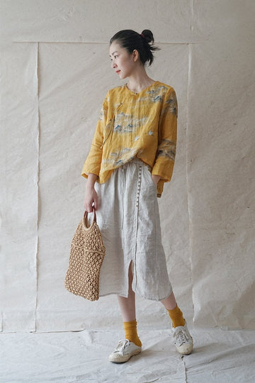 Yellow Crane Cheongsam Top